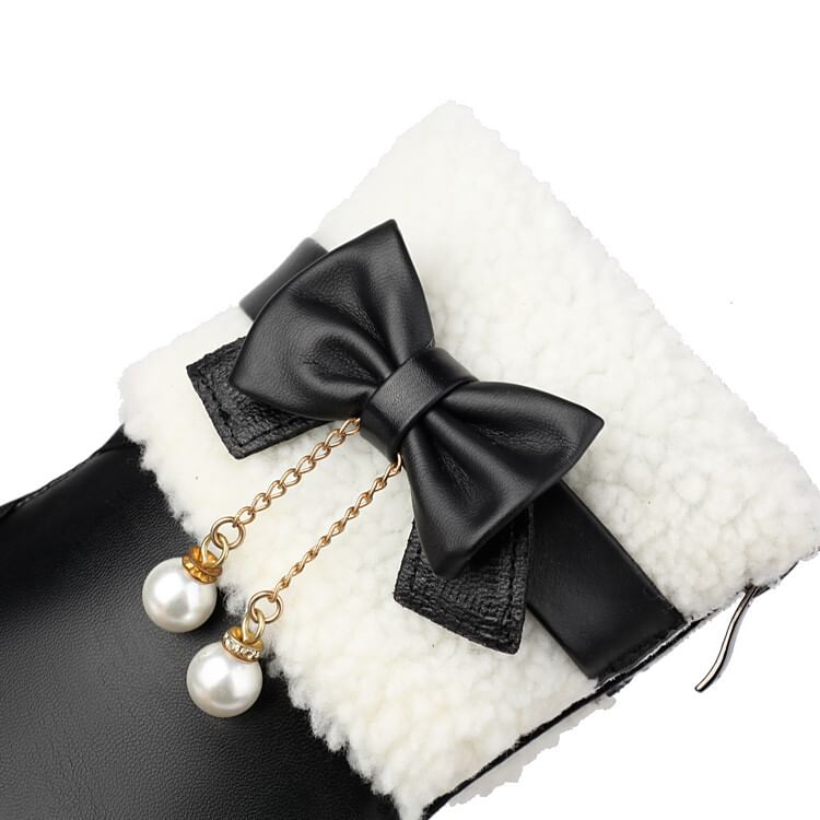 Chunky Boots Panel Heel Fleece Bow Short