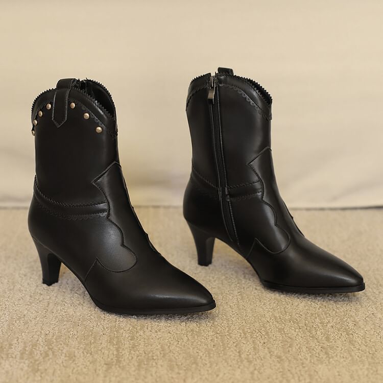 Studded Heel Short Chunky Boots