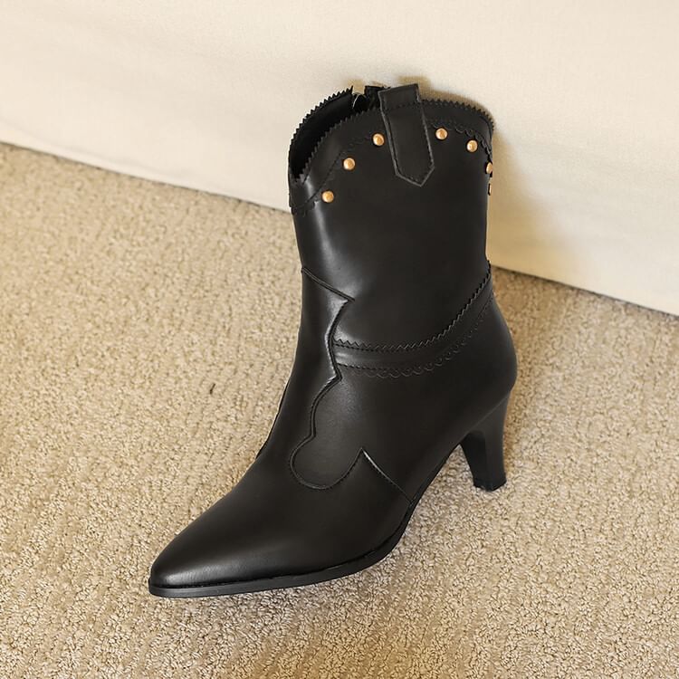 Studded Heel Short Chunky Boots