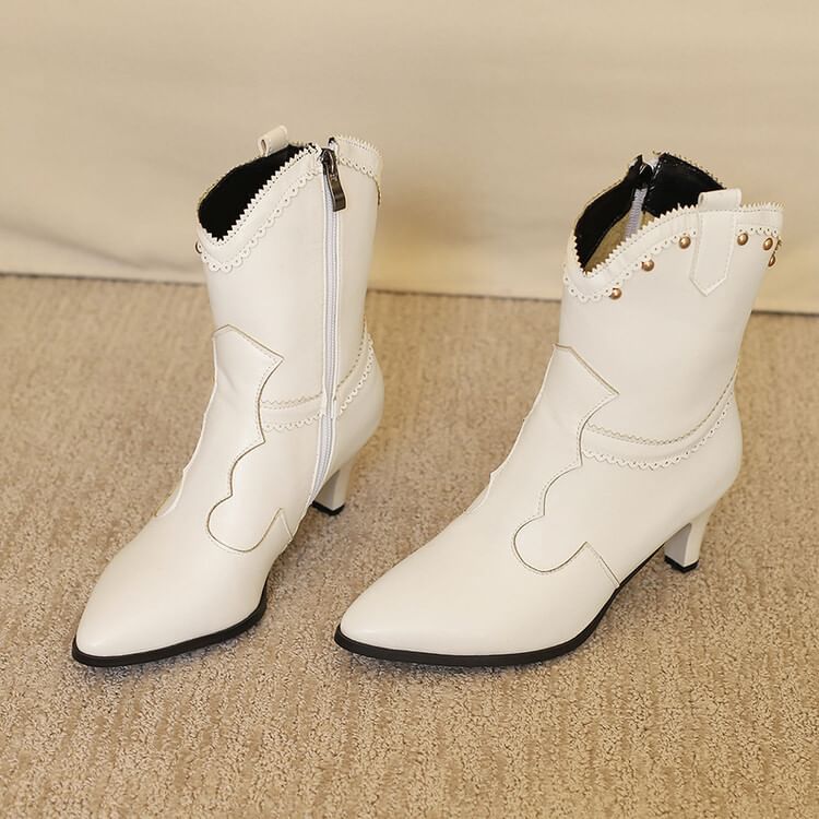 Studded Heel Short Chunky Boots