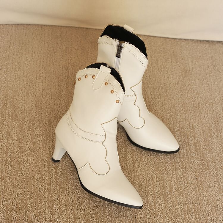 Studded Heel Short Chunky Boots