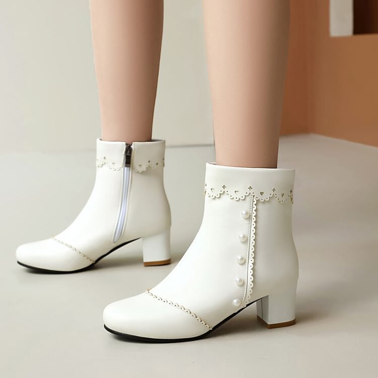 Boots Pearl Short Chunky Faux Heel