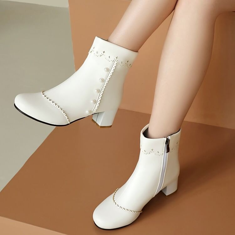 Boots Pearl Short Chunky Faux Heel