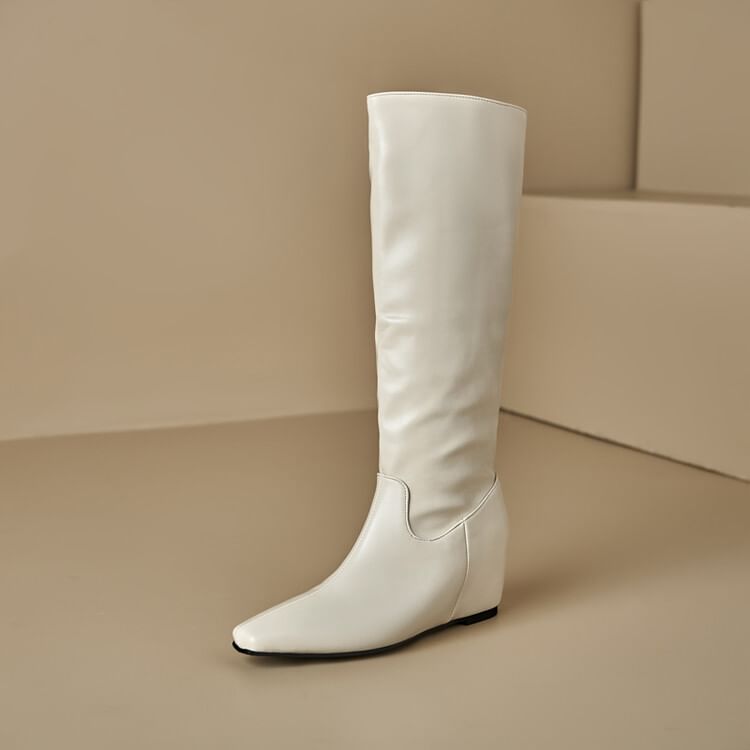 Plain Hidden Wedge Heel Tall Boots