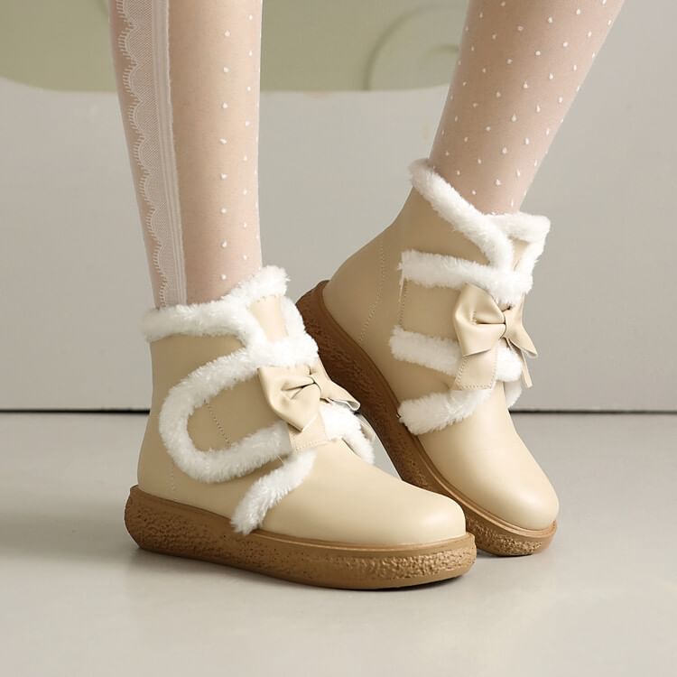 Trim Fluffy Boots Platform Short Bow
