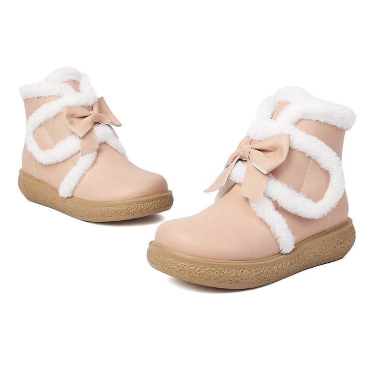 Trim Fluffy Boots Platform Short Bow