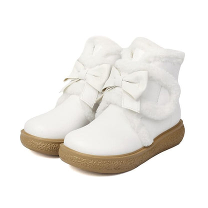 Bow Fluffy Trim Platform Short Boots