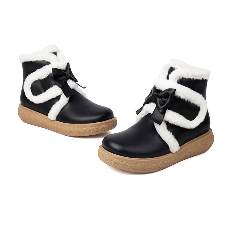 Trim Fluffy Boots Platform Short Bow