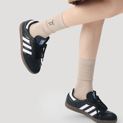 Bow Embroidered Ribbed Short Socks