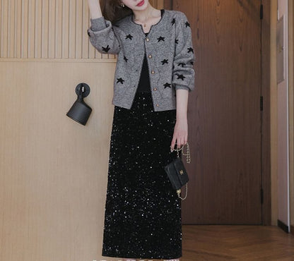 Star-Jacquard V-Neck Cardigan