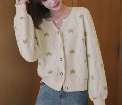 Star-Jacquard V-Neck Cardigan