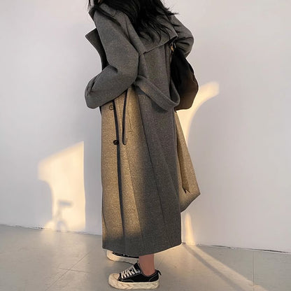 Plain Midi Double-Breasted Coat