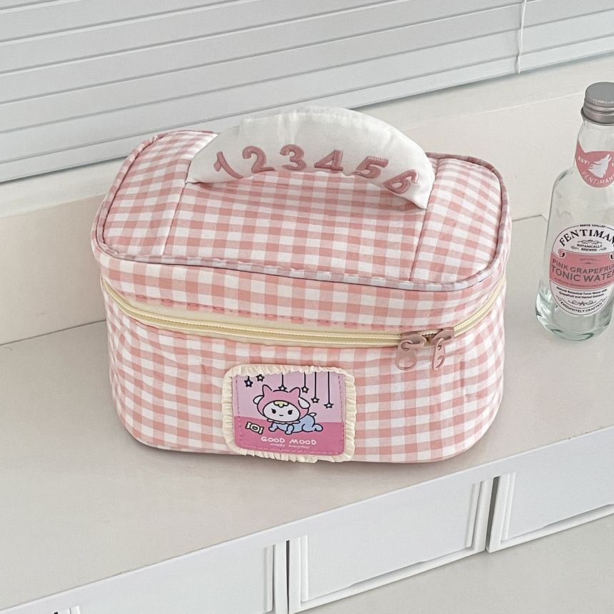 Animal Applique Plaid Fabric Makeup Bag