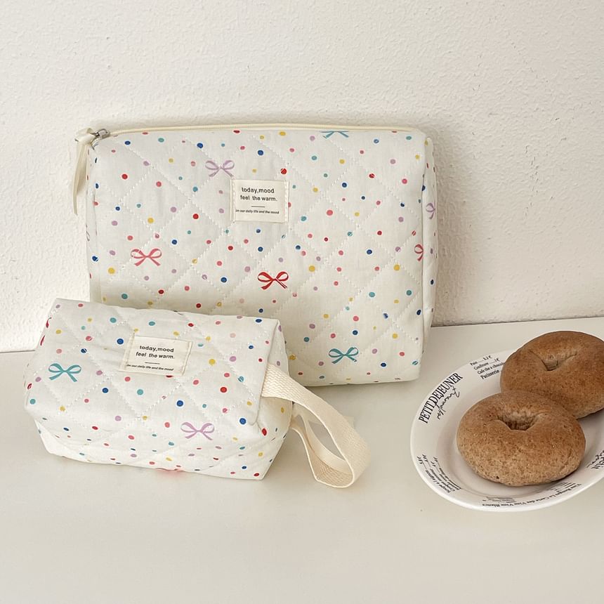 Bow Dotted Fabric Makeup Bag / Clutch (Various Designs)