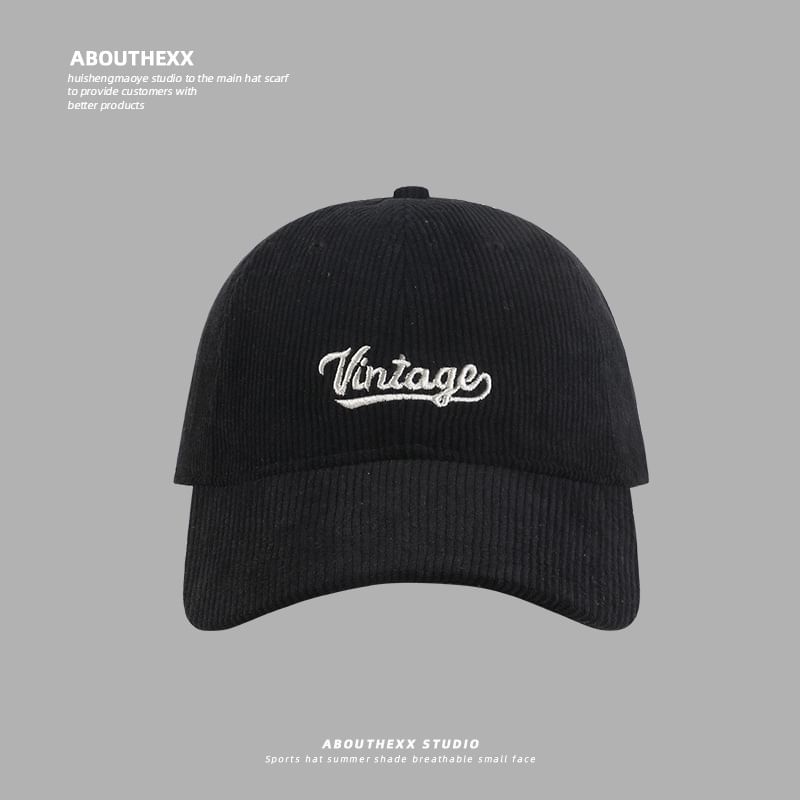 Embroidered Cap Corduroy Baseball Lettering