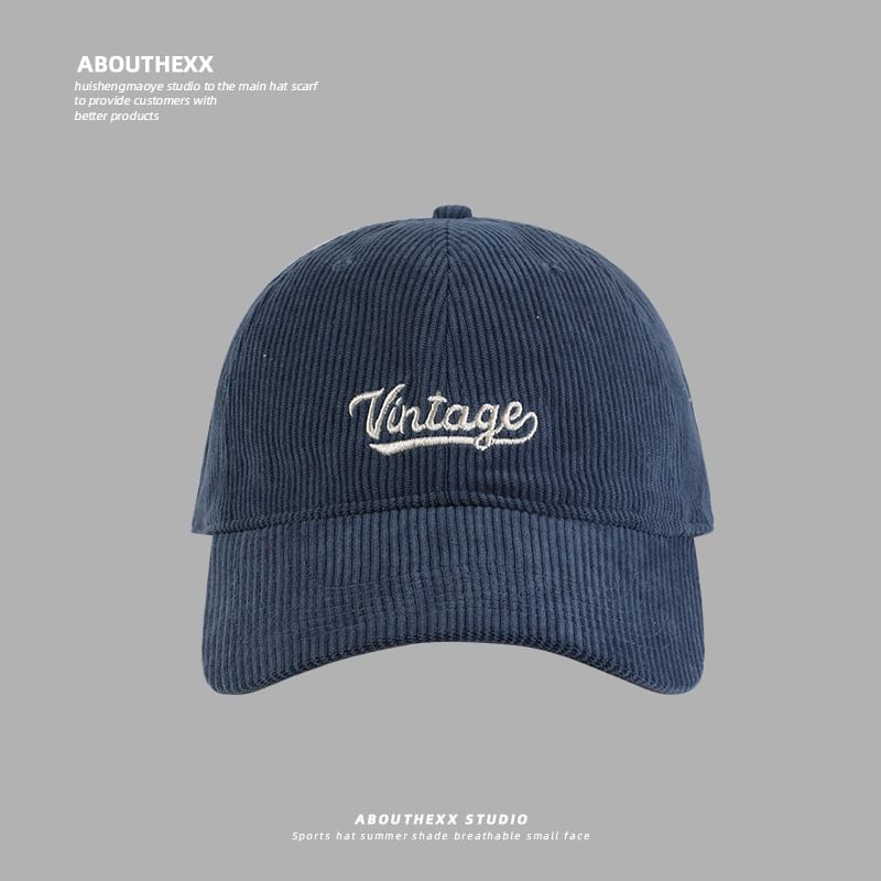 Embroidered Cap Corduroy Baseball Lettering