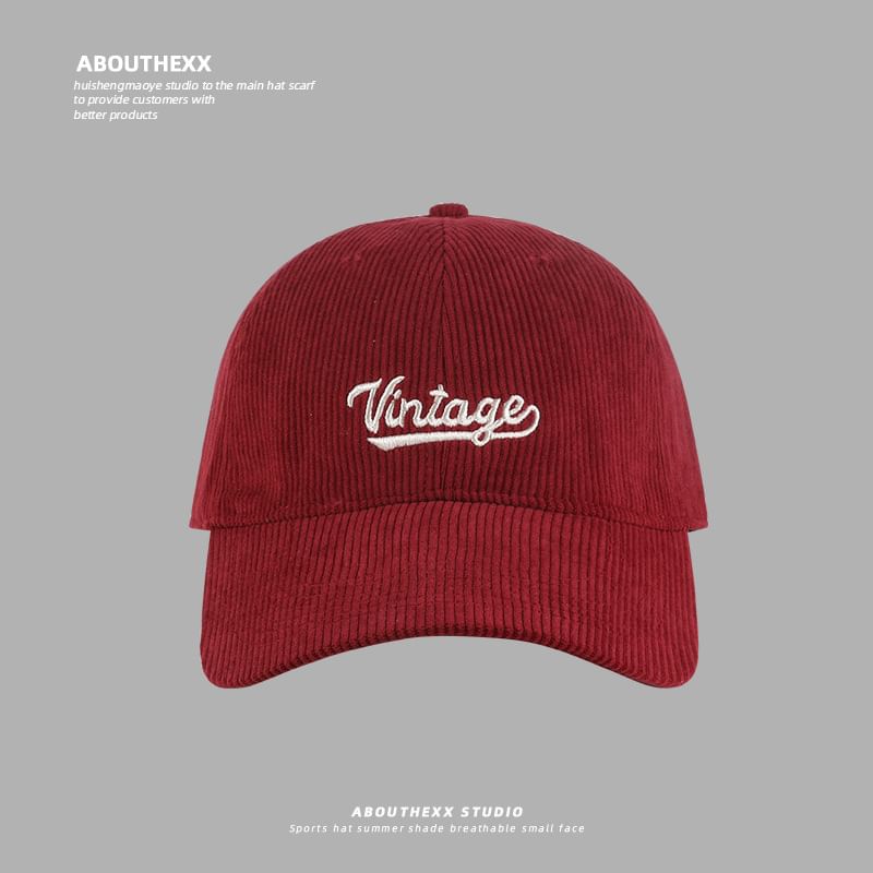 Embroidered Cap Corduroy Baseball Lettering