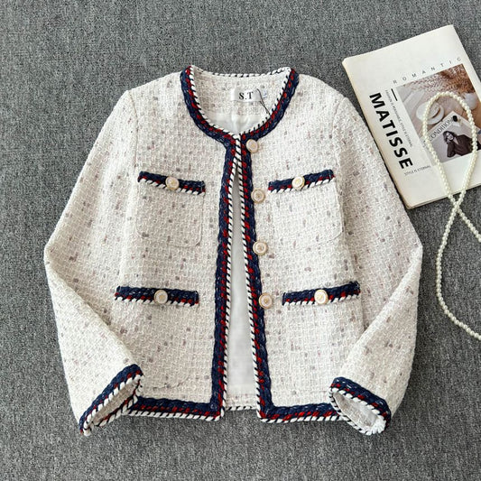 Long Sleeve Braided Trim Tweed Blazer