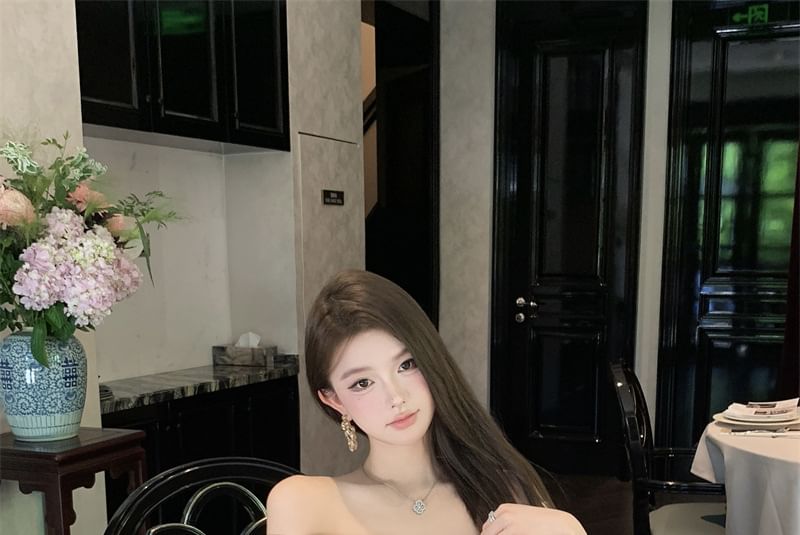 Off-Shoulder Mini Plain Ruched Cap-Sleeve Dress Sheath Asymmetrical