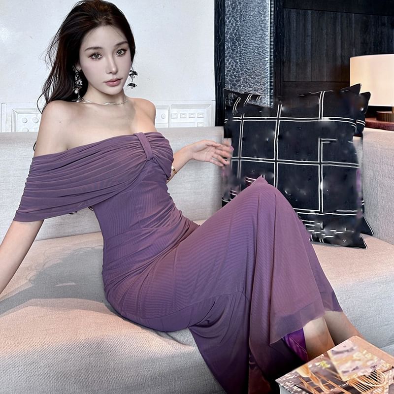 Strapless Midi Plain Bow Dress Sheath