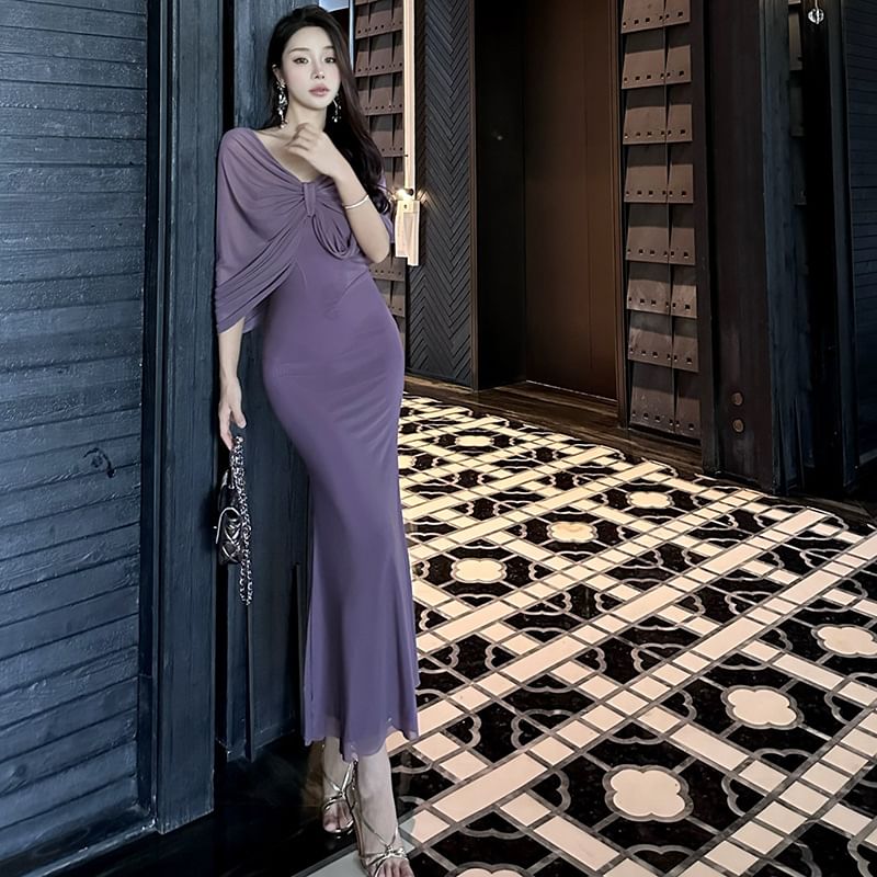 Strapless Midi Plain Bow Dress Sheath