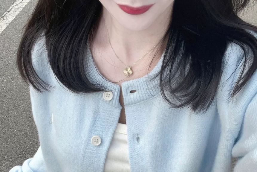 Round Neck Solid Button-Front Cardigan