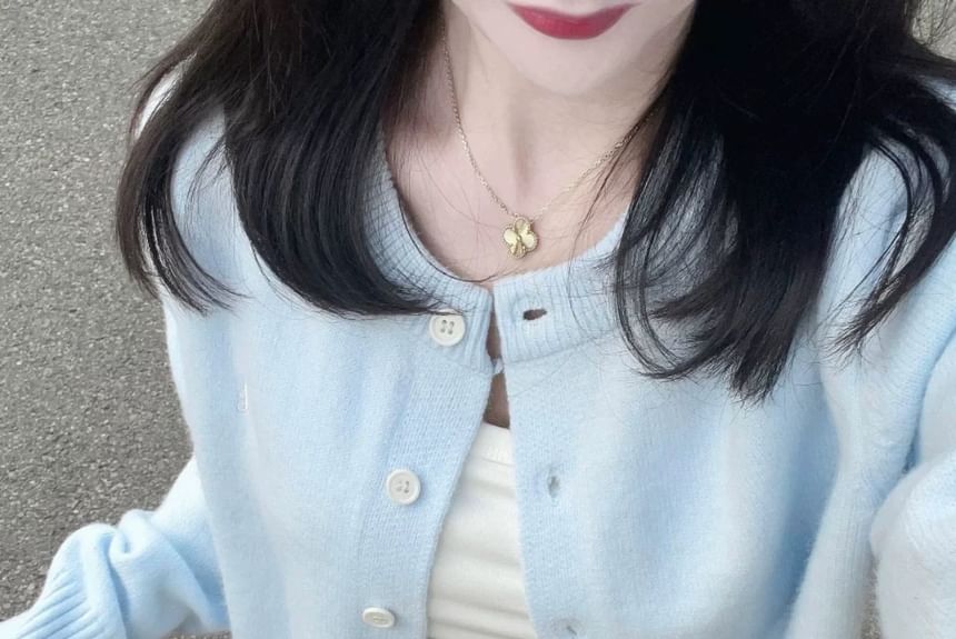Round Neck Solid Button-Front Cardigan