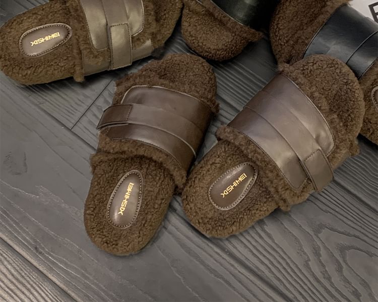 Buckled Fleece-Lined Slide Sandals