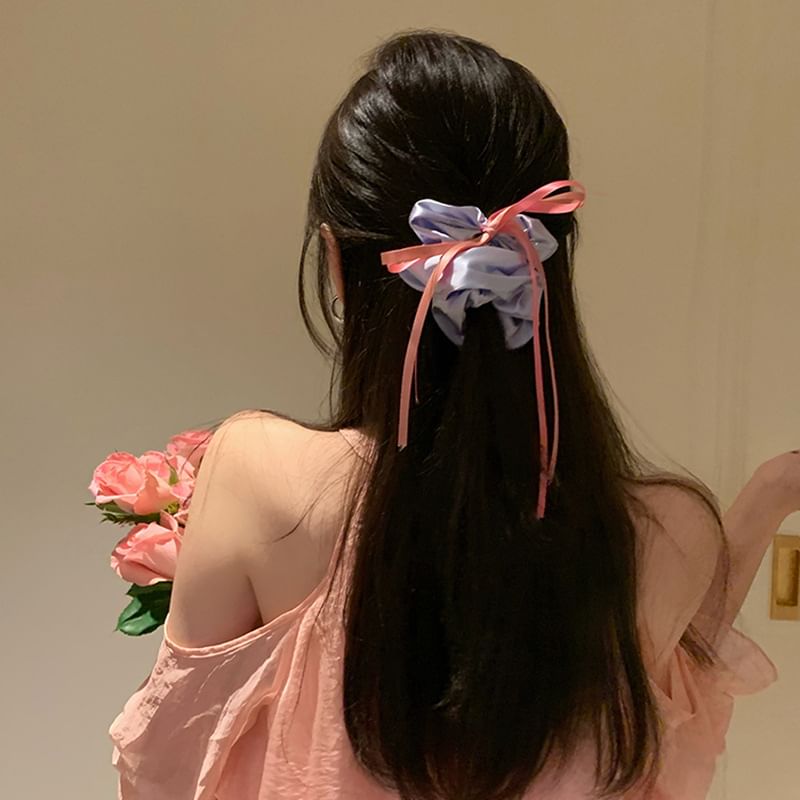 Ribbon Bow Accent Satin Scrunchie