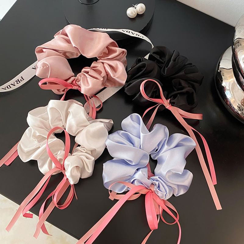 Ribbon Bow Accent Satin Scrunchie