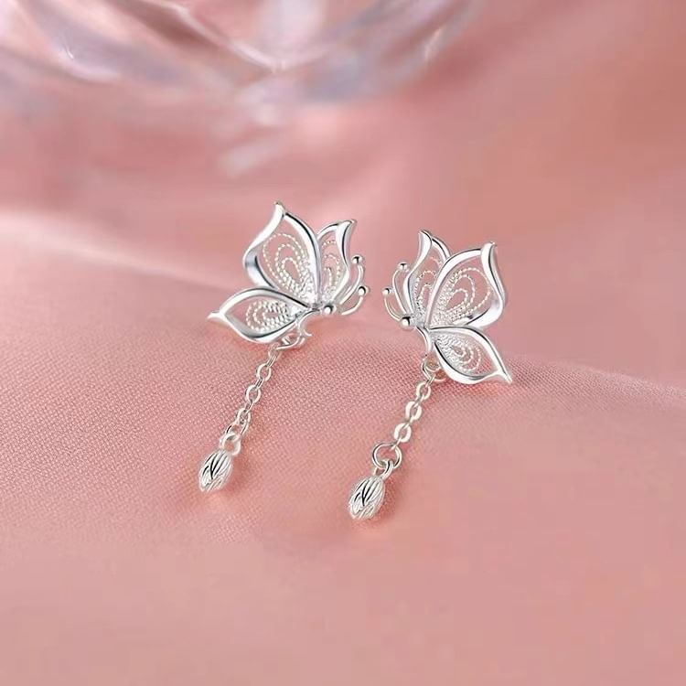 925 Sterling Silver Butterfly Drop Earring