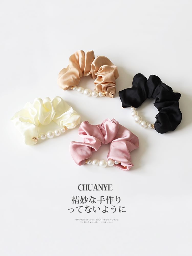 Faux Pearl Satin Hair Scrunchie