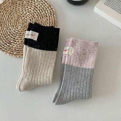 Two Tone Applique Ribbed Socks