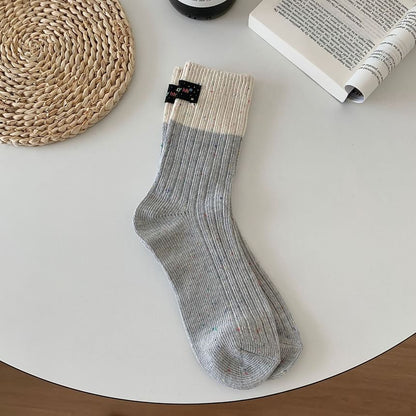 Two Tone Applique Ribbed Socks