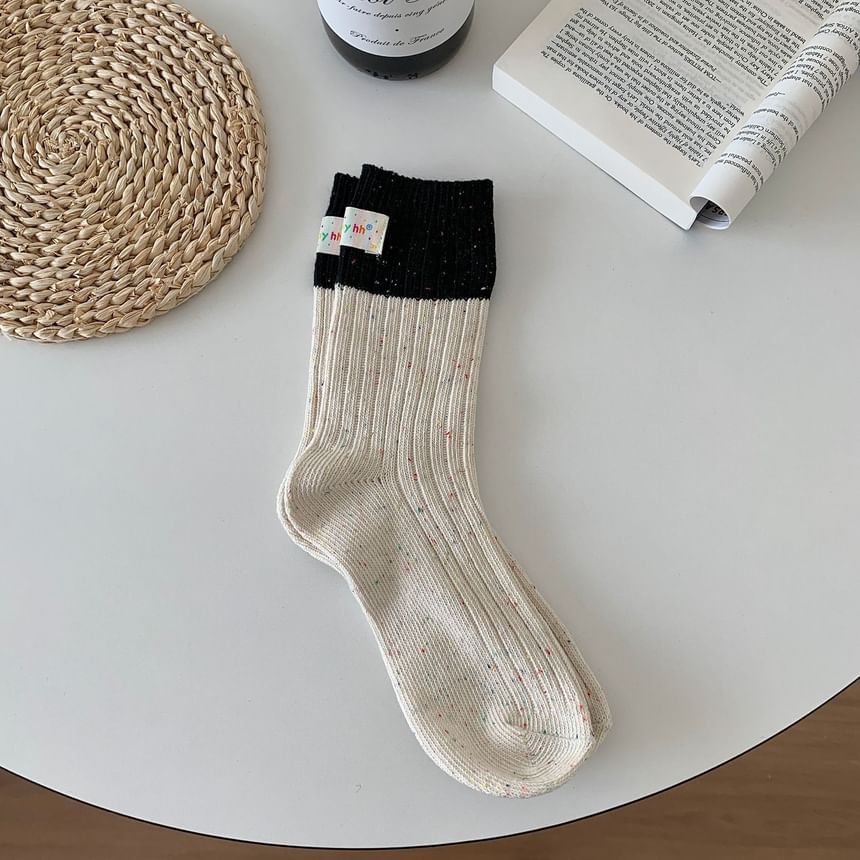 Two Tone Applique Ribbed Socks