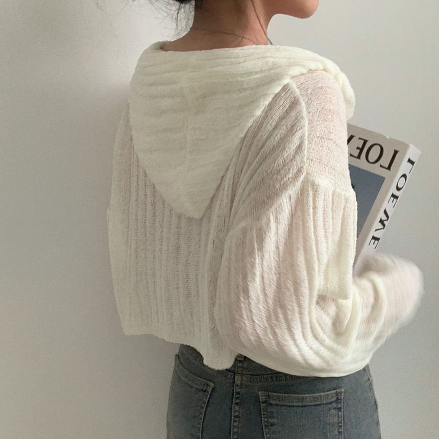 Hooded Cropped Zip-Front Cardigan