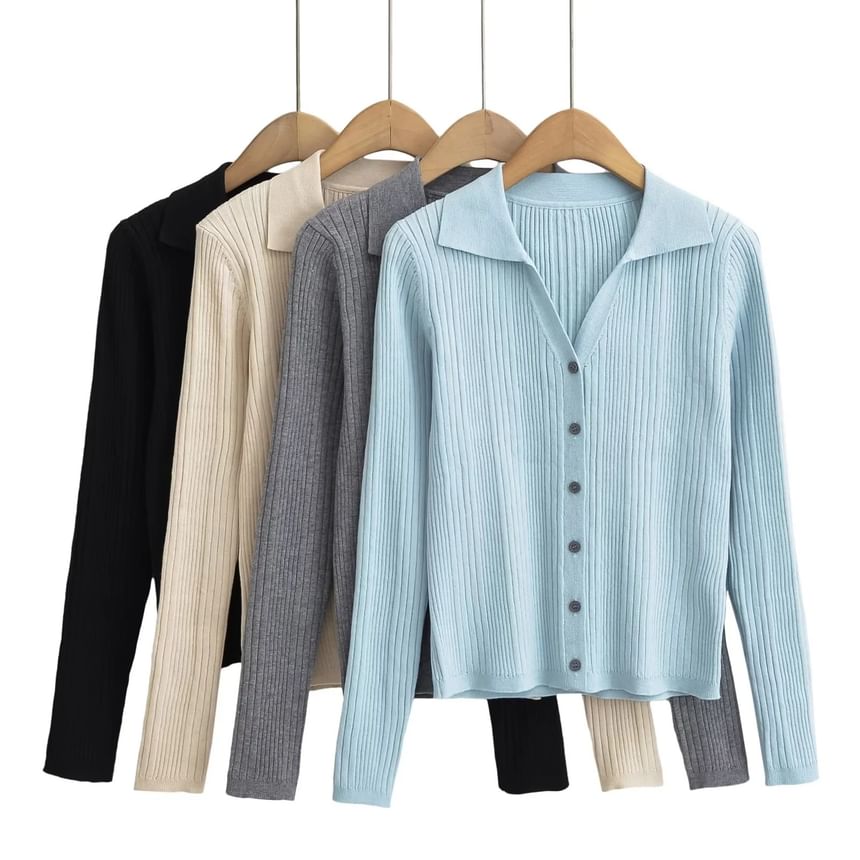 Extended Sleeve V-Cut Simple Ribbed Knit Sweater Coat