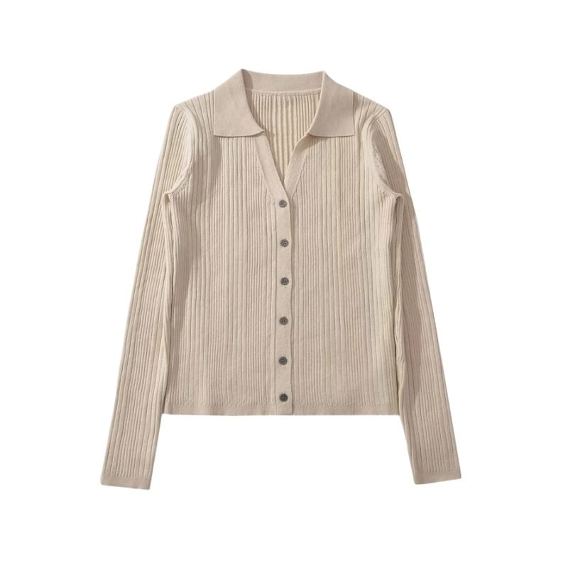 Extended Sleeve V-Cut Simple Ribbed Knit Sweater Coat