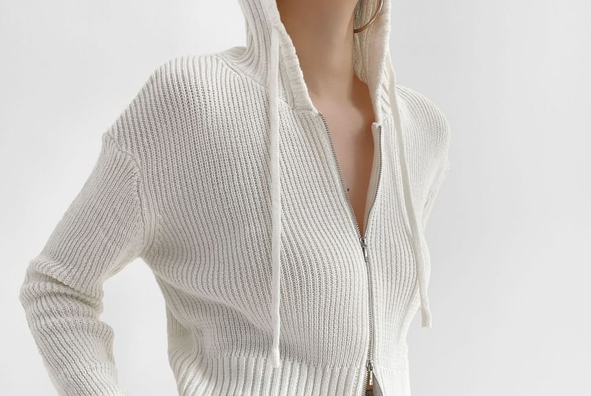 Long Sleeve Solid Ribbed Zip-Up Knit Jacket