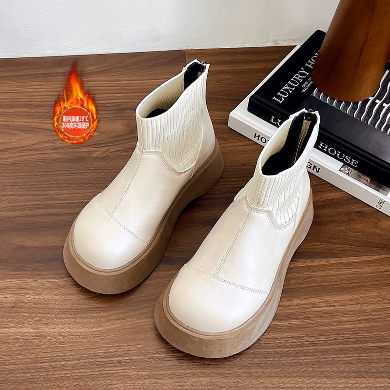 Sock Platform Leather Plain Short Faux Boots