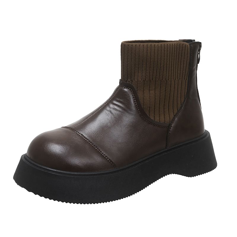 Sock Platform Leather Plain Short Faux Boots