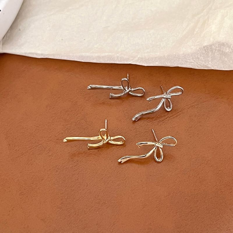 Ribbon Earring Stud Silver Sterling