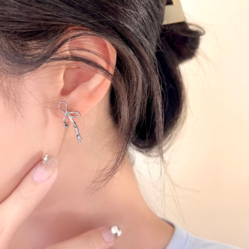 Ribbon Earring Stud Silver Sterling
