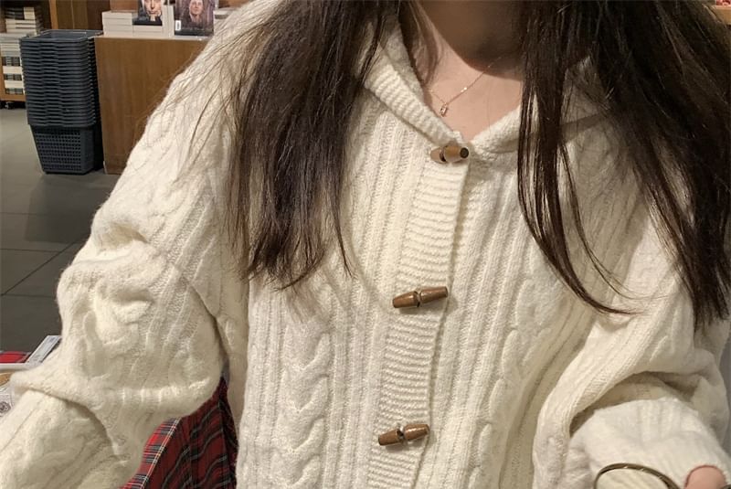 Hooded Cable Knit Cropped Toggle Cardigan