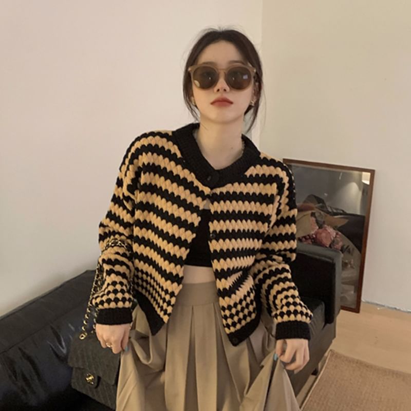 Long Sleeve Striped Color-Block Loose-Fit Sweater