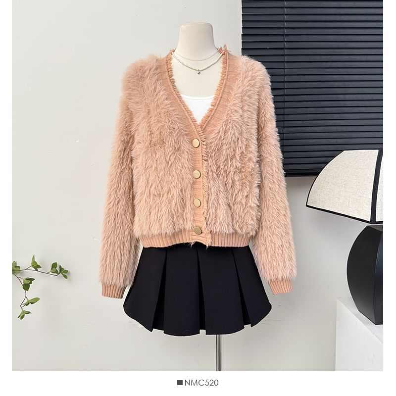 Oversized Fluffy V-Neck Knit Cardigan