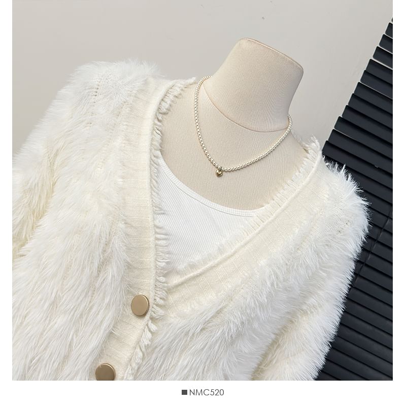 Oversized Fluffy V-Neck Knit Cardigan