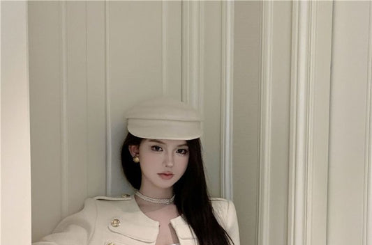 Long Sleeve Round Neck Cropped Tweed Jacket