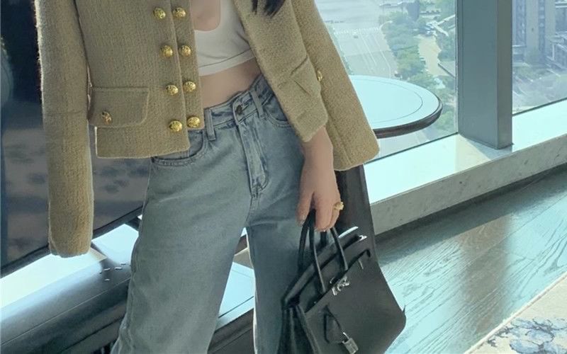 Long Sleeve Round Neck Button Up Cropped Tweed Jacket