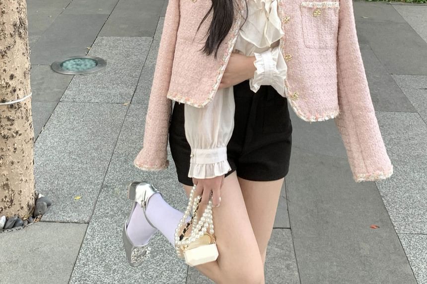 Round Neck Tweed Cropped Jacket